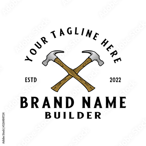 construction vector logo design. cross hammer concept in vintage style, for home building or repair companies