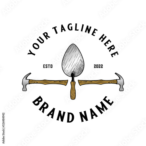 hammer and trowel vintage logo design. hammer, trowel concept in vintage style perfect for builders or home improvement.