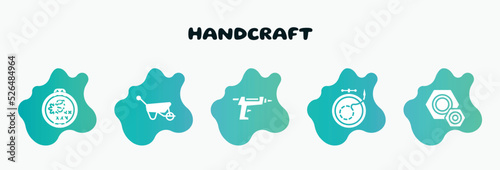 handcraft filled icons set. flat icons such as barrow, glue gun, embroidery, knot, cross stitch icon collection. can be used web and mobile.