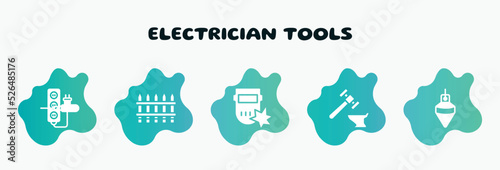 electrician tools filled icons set. flat icons such as fences, weld, blacksmith, plumb bob, extension cord icon collection. can be used web and mobile.