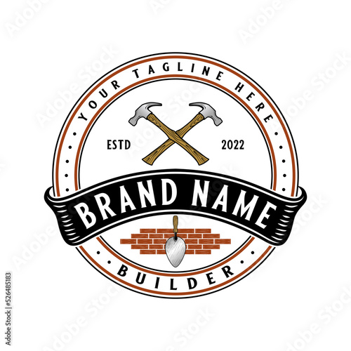 construction vector logo design. cross hammer concept in vintage style, for home building or repair companies
