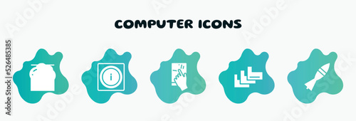 computer icons filled icons set. flat icons such as information on internet, touch, index folder, missile war weapon, network administration icon collection. can be used web and mobile.