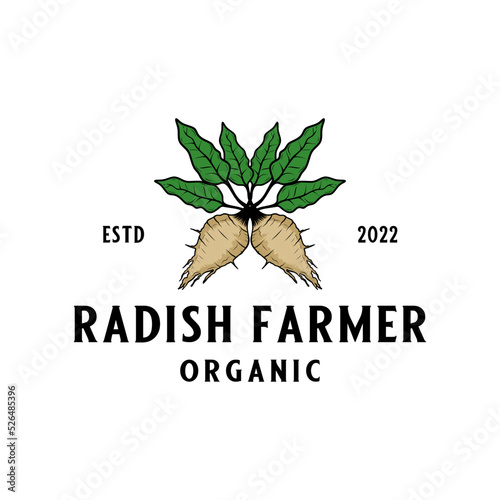 Vintage radish vector logo design. fresh radish concept in retro style. suitable for all types of business radish, vegetables or crops. photo