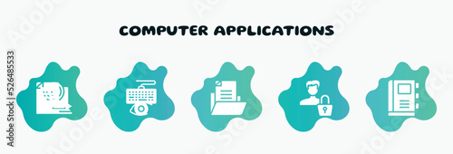 computer applications filled icons set. flat icons such as keylogger, document file, authentication, appointment book, export file icon collection. can be used web and mobile.