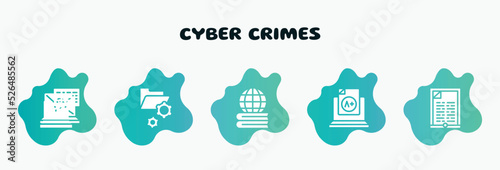 cyber crimes filled icons set. flat icons such as folder management, learning, grades, , ransomware icon collection. can be used web and mobile.