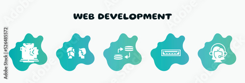 web development filled icons set. flat icons such as turing test, data transfer, usb port, assistant, feature icon collection. can be used web and mobile.