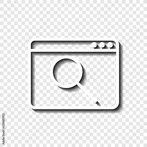 Browser, search simple icon vector. Flat design. White with shadow on transparent grid.ai
