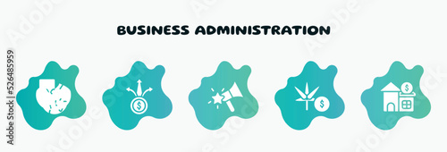 business administration filled icons set. flat icons such as diversify, favourites, marijuana, reit, dress code icon collection. can be used web and mobile.