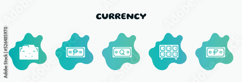 currency filled icons set. flat icons such as philippine peso, quetzal, lockers, ruble, indonesian rupiah icon collection. can be used web and mobile.