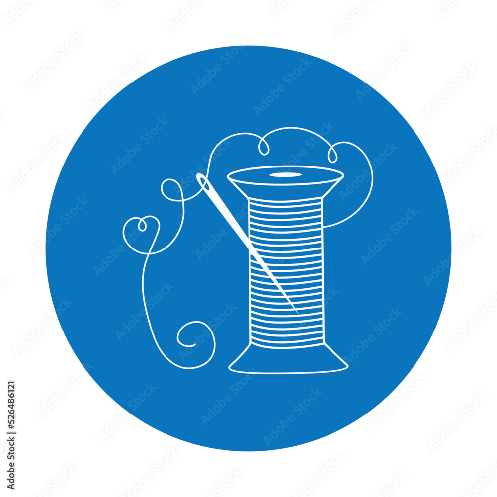 Thread and needle logo. Spool of thread in doodle style. Sewing Sign, icon. Sewing and Hobby, Handmade. Vector illustration. Background isolated. Thread and needle logo. Spool of thread in doodle style. Sewing Sign, icon. Sewing and Hobby, Handmade. Vector illustration. Background isolated.
