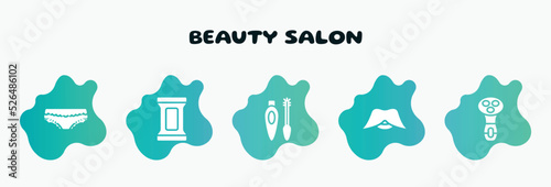 beauty salon filled icons set. flat icons such as makeup remover wipes, eyes mascara, big moustache, electric shaver for women, two eyelashes icon collection. can be used web and mobile.