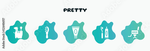 pretty filled icons set. flat icons such as inc, anti aging cream, toothbrush and toothpaste, beauty salon chair, makeup brushes icon collection. can be used web and mobile.