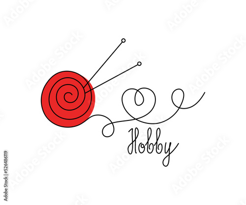 Thread and needle logo,  ball of wool, skein of thread, skein of yarn in doodle style. Sewing Sign, icon. Sewing and Hobby, Handmade. Vector illustration. Background isolated.