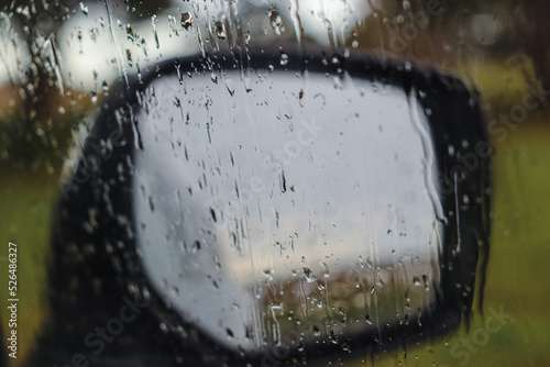 rain drops on car rear vision side window