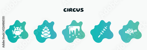 circus filled icons set. flat icons such as pine cone, thaw, skewer, clown fish, garlands icon collection. can be used web and mobile.