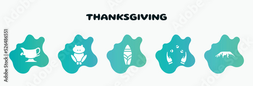 thanksgiving filled icons set. flat icons such as toad, suroard, juggling, anteater, gravy icon collection. can be used web and mobile.
