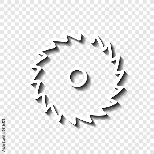 Circular saw blade simple icon vector. Flat design. White with shadow on transparent grid.ai