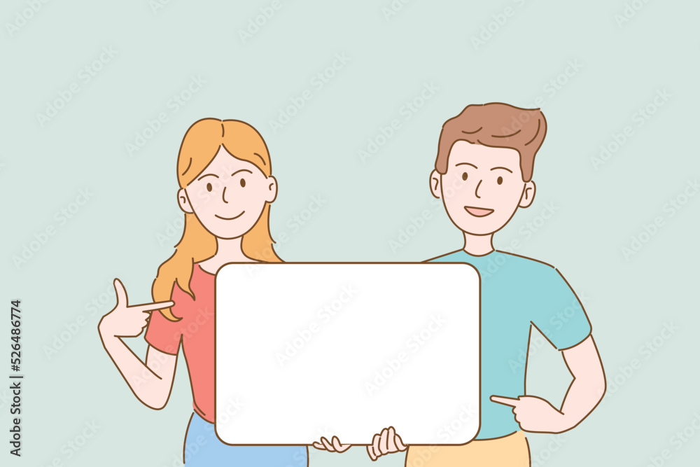 Online Sale Promotion Event. young women holding blank white paper. Hand drawn style vector illustrations. Online Sale Promotion Event. young women holding blank white paper. Hand drawn style vector illustrations.