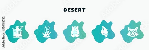 desert filled icons set. flat icons such as bulrush, waistcoat, manta ray, racoon, hookah icon collection. can be used web and mobile.