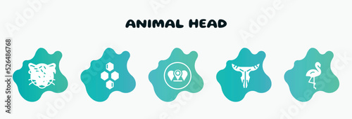 animal head filled icons set. flat icons such as hive, branches, bull skull, flamingo, chipmunk icon collection. can be used web and mobile.