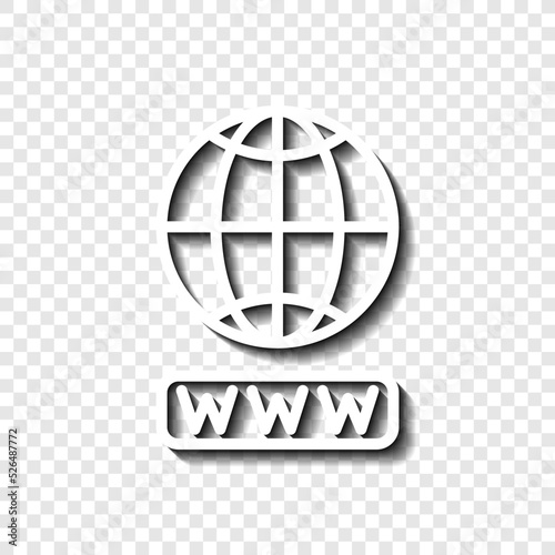 Internet  globe  www simple icon vector. Flat design. White with shadow on transparent grid.ai