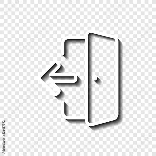 Logout, exit, door simple icon vector. Flat design. White with shadow on transparent grid.ai