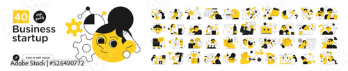 Business Startup Concept illustrations. Collection of scenes with people building new business, planning strategy, generating ideas. Vector illustration