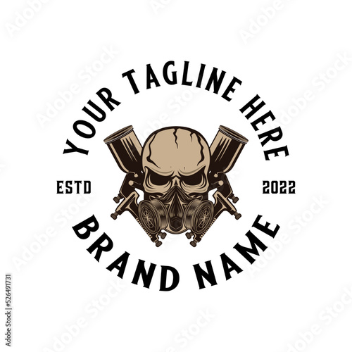 skull vector logo design. skull concept with painting tools, for car body repair and polishing.