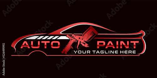 car repair logo design. abstract concept car with painting tools for car body repair and polishing.