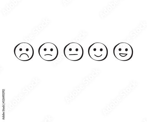 Set of rating emotion faces. simple doodle hand drawn style. Sad or happy.