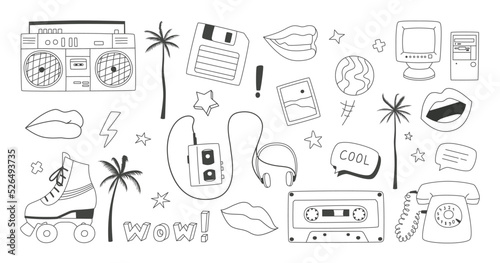 Black and white elements from the 90s, set.