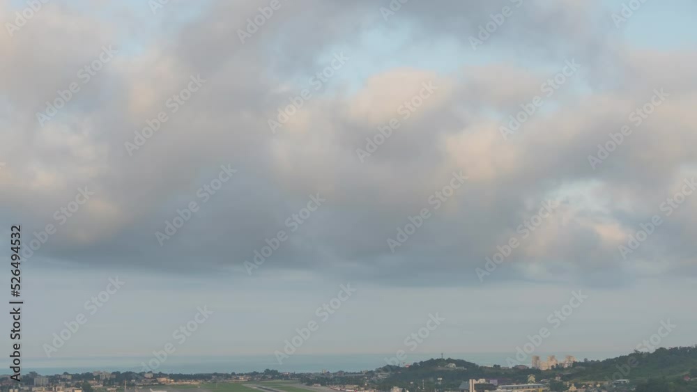 View of the airfield, runway and airport. Traffic at airport. Timelapse of planes taking off and landing View of the airfield, runway and airport. Traffic at airport. Timelapse of planes taking off and landing