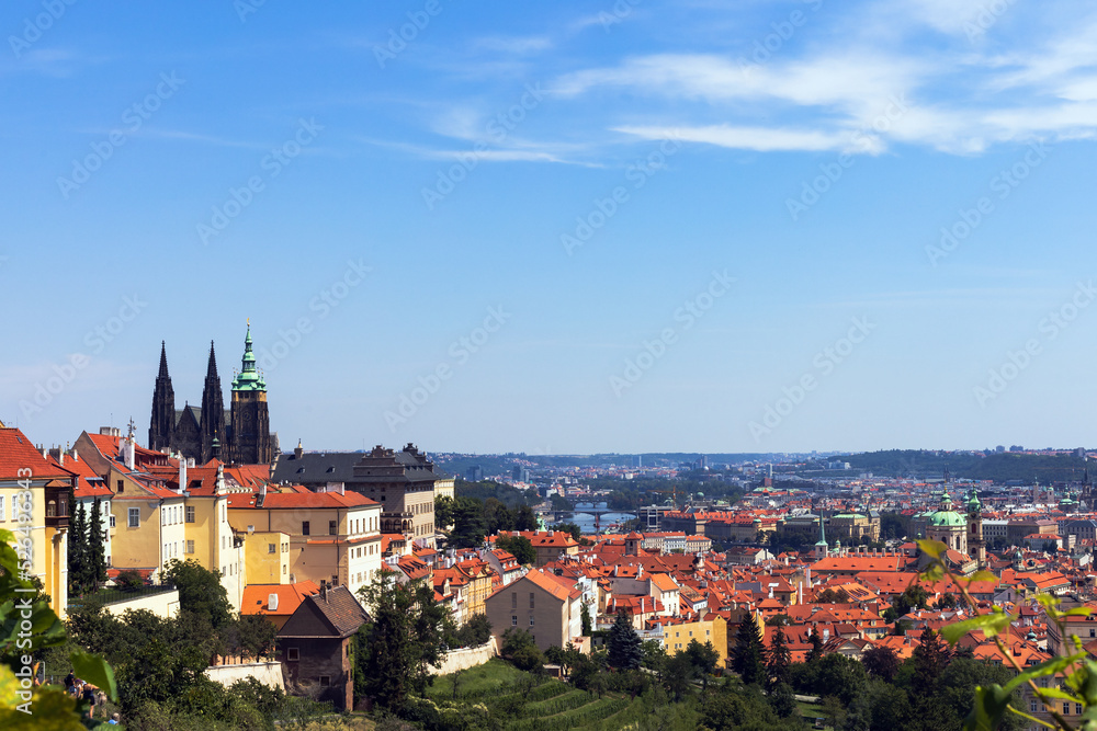 View on Prague Castle from above at summer day