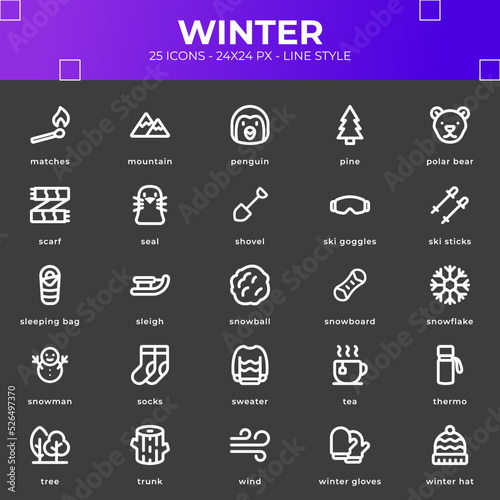 Winter icon pack with black color