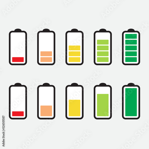 battery icons set, charging signs of a battery vector.