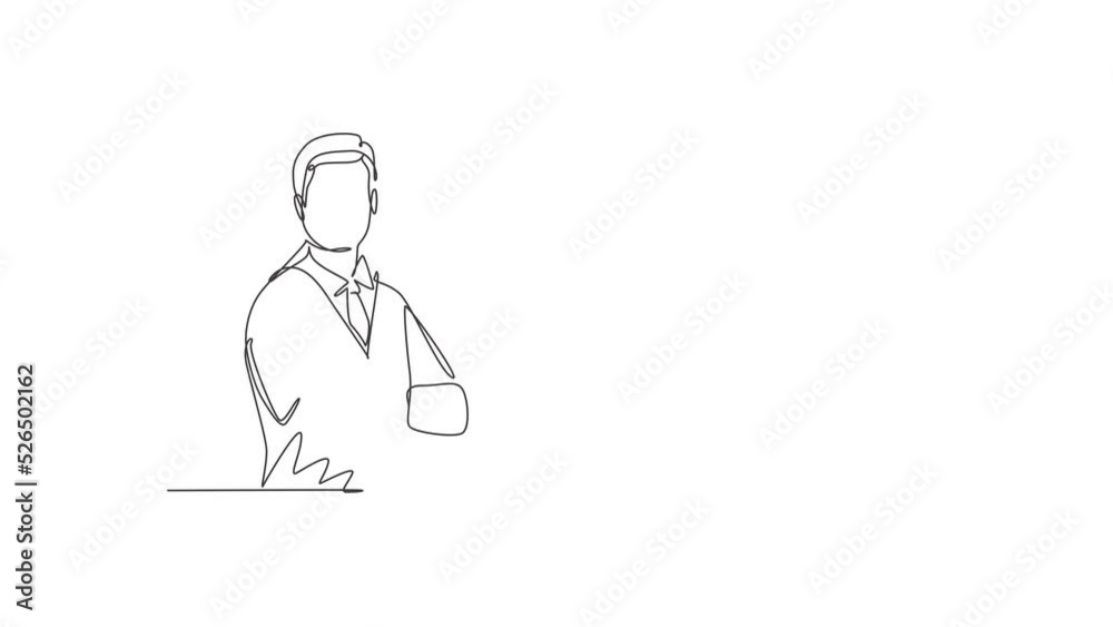 Animated self drawing of continuous one line draw young handsome male flight attendant posing cross arm on chest. Professional job profession minimalist concept. Full length single line animation. Animated self drawing of continuous one line draw young handsome male flight attendant posing cross arm on chest. Professional job profession minimalist concept. Full length single line animation.