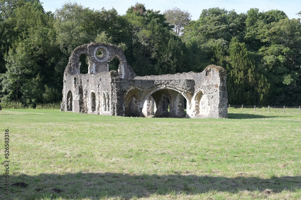 The roofless shell of a Medieval Abbey in the UK. 