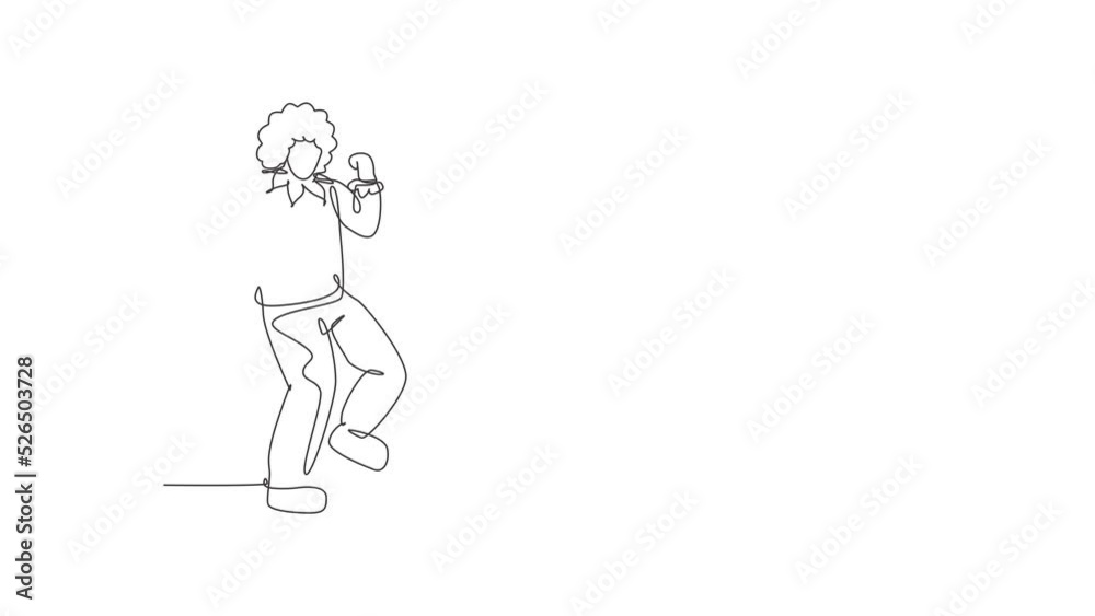 Self drawing animation of single one line draw clown stands with celebrate gesture wearing wig and clown costume ready to entertain audience in circus arena. Continuous line draw. Full length animated Self drawing animation of single one line draw clown stands with celebrate gesture wearing wig and clown costume ready to entertain audience in circus arena. Continuous line draw. Full length animated
