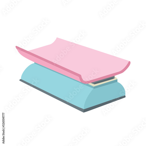 baby scale is used to measure baby's weight, flat design illustration on white background