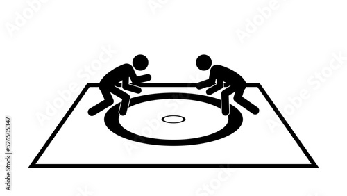 Stick figure wrestlers in the rack, flat vector illustration.