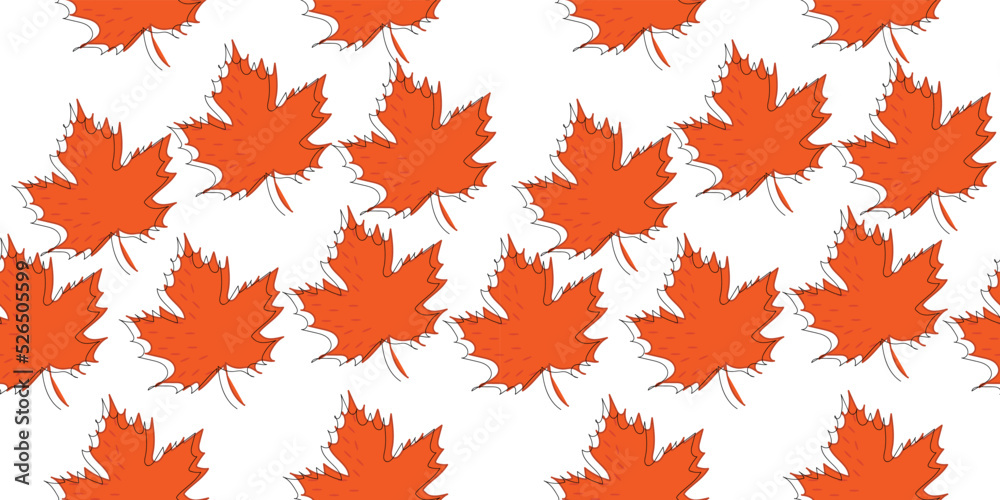 Spotted leaves and black line, One line pattern, autumn seamless template with autumn leaves, berries and in a fashionable style. Background of leaves, and rowanberries for fabric, wallpaper or gift w Spotted leaves and black line, One line pattern, autumn seamless template with autumn leaves, berries and in a fashionable style. Background of leaves, and rowanberries for fabric, wallpaper or gift w