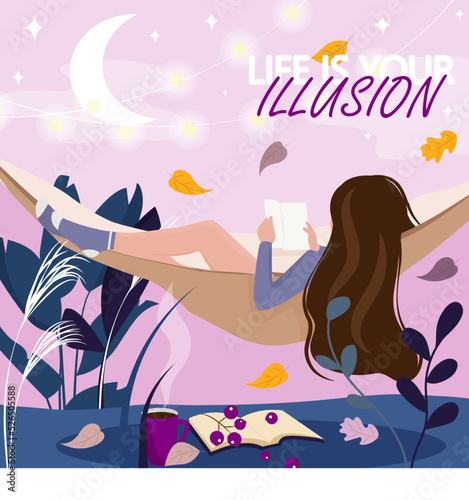 Vector illustration the girl in the hammock