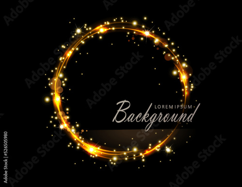 Isolated round frame in gold tone with glitter on black design