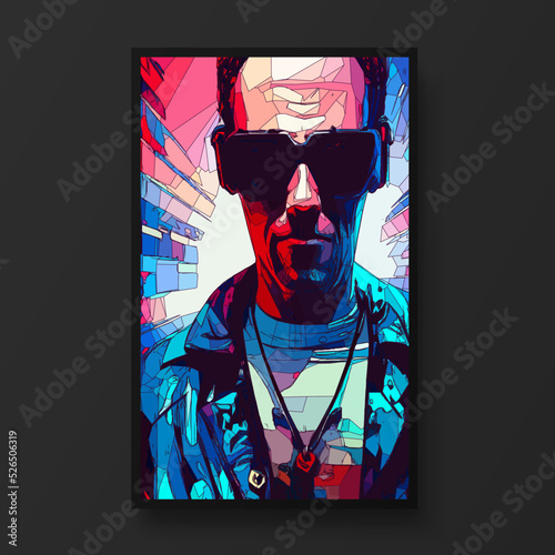 Cyberpunk man portrait.The concept of virtual reality. Man fashion concept, minimalistic style. Trendy modern illustration for poster, banner, cover.