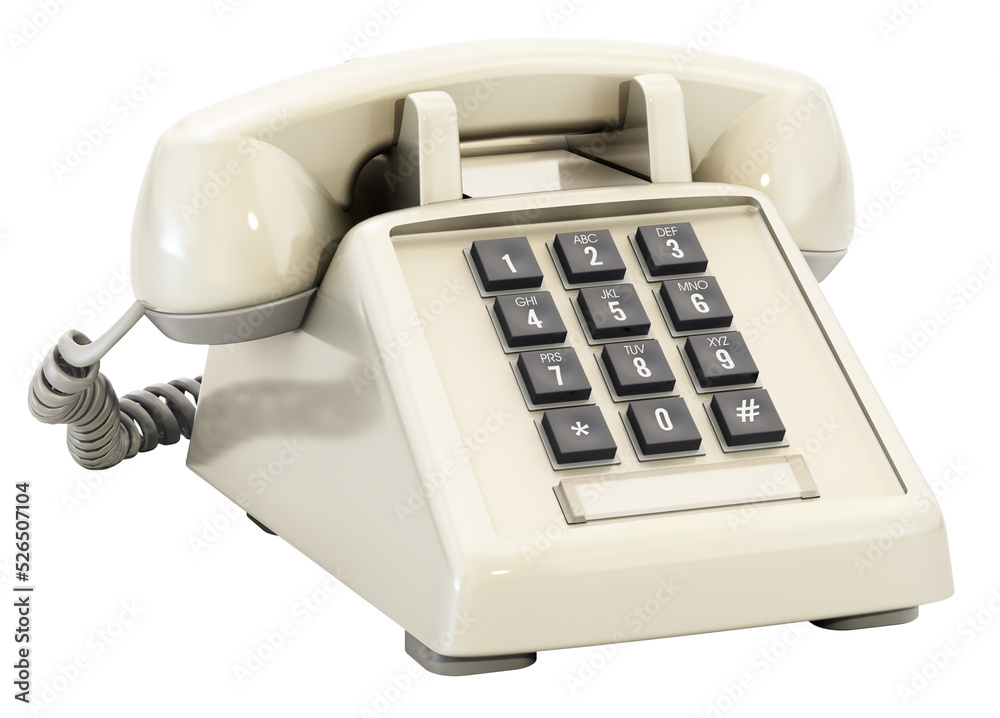 Retro analogue telephone with keys isolated on white background. 3D illustration Retro analogue telephone with keys isolated on white background. 3D illustration