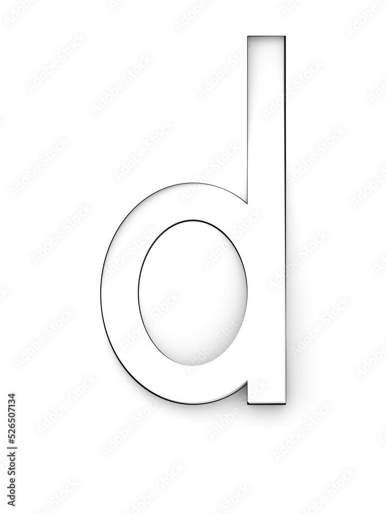 Small letter d cut from white background and rotated diagonally, 3d rendering Small letter d cut from white background and rotated diagonally, 3d rendering