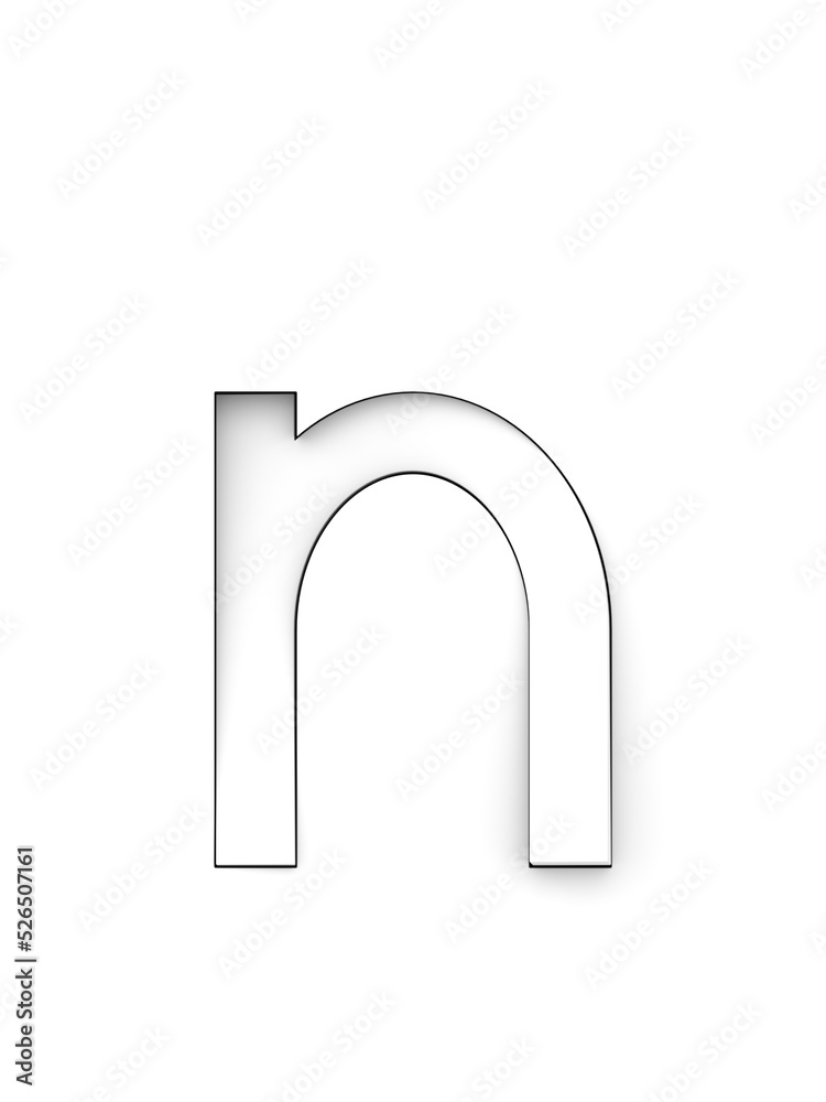 Small letter n cut from white background and rotated diagonally, 3d rendering Small letter n cut from white background and rotated diagonally, 3d rendering