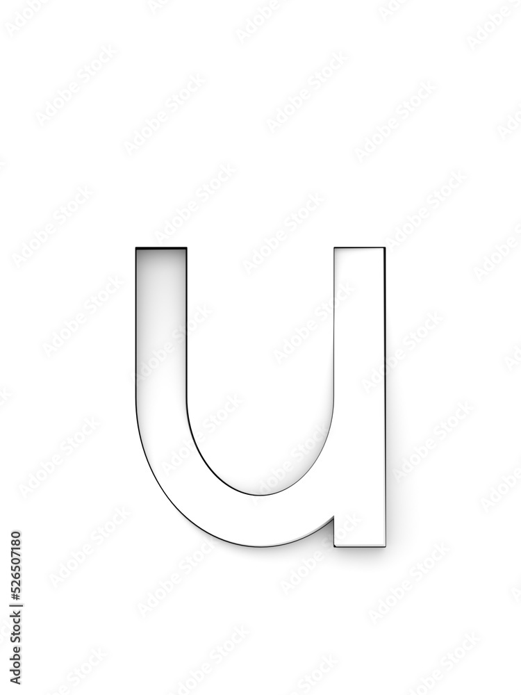 Small letter u cut from white background and rotated diagonally, 3d rendering Small letter u cut from white background and rotated diagonally, 3d rendering