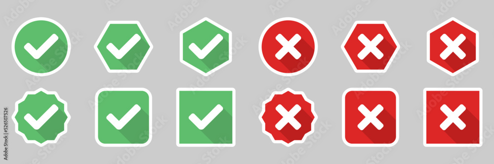 Check and wrong marks Icon Set, Tick and cross marks, Accepted,Rejected, Approved,Disapproved, Yes,No, Right,Wrong, Green,Red, Correct,False, Ok,Not Ok - vector mark symbols. White stroke design. Check and wrong marks Icon Set, Tick and cross marks, Accepted,Rejected, Approved,Disapproved, Yes,No, Right,Wrong, Green,Red, Correct,False, Ok,Not Ok - vector mark symbols. White stroke design.