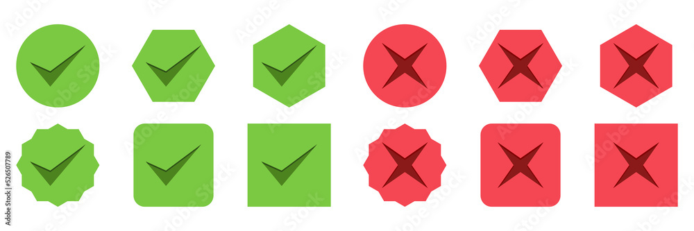 Check and wrong marks Icon Set, Tick and cross marks, Accepted,Rejected, Approved,Disapproved, Yes,No, Right,Wrong, Green,Red, Correct,False, Ok,Not Ok - vector mark symbols in green and red. Check and wrong marks Icon Set, Tick and cross marks, Accepted,Rejected, Approved,Disapproved, Yes,No, Right,Wrong, Green,Red, Correct,False, Ok,Not Ok - vector mark symbols in green and red.